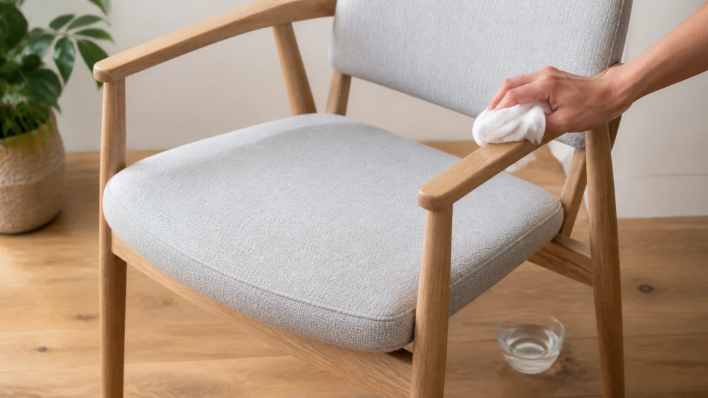 Illustration éditoriale pour l’article « Nettoyer votre chaise scandinave sans abîmer les matériaux »