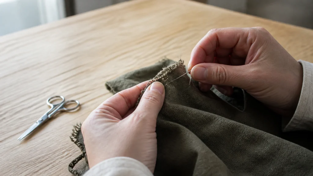 Illustration éditoriale pour l’article « Comment réparer un tissu effiloché et stopper les fils »