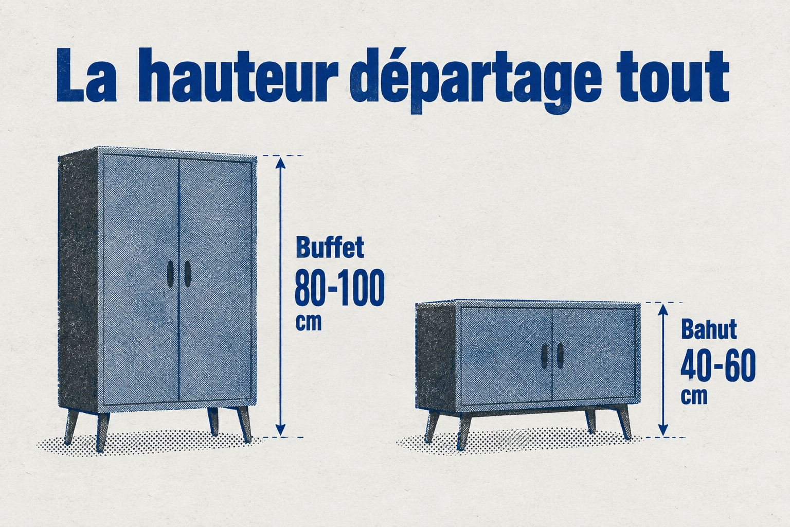 Le buffet mesure 80 à 100 cm de haut, le bahut 40 à 60 cm.
