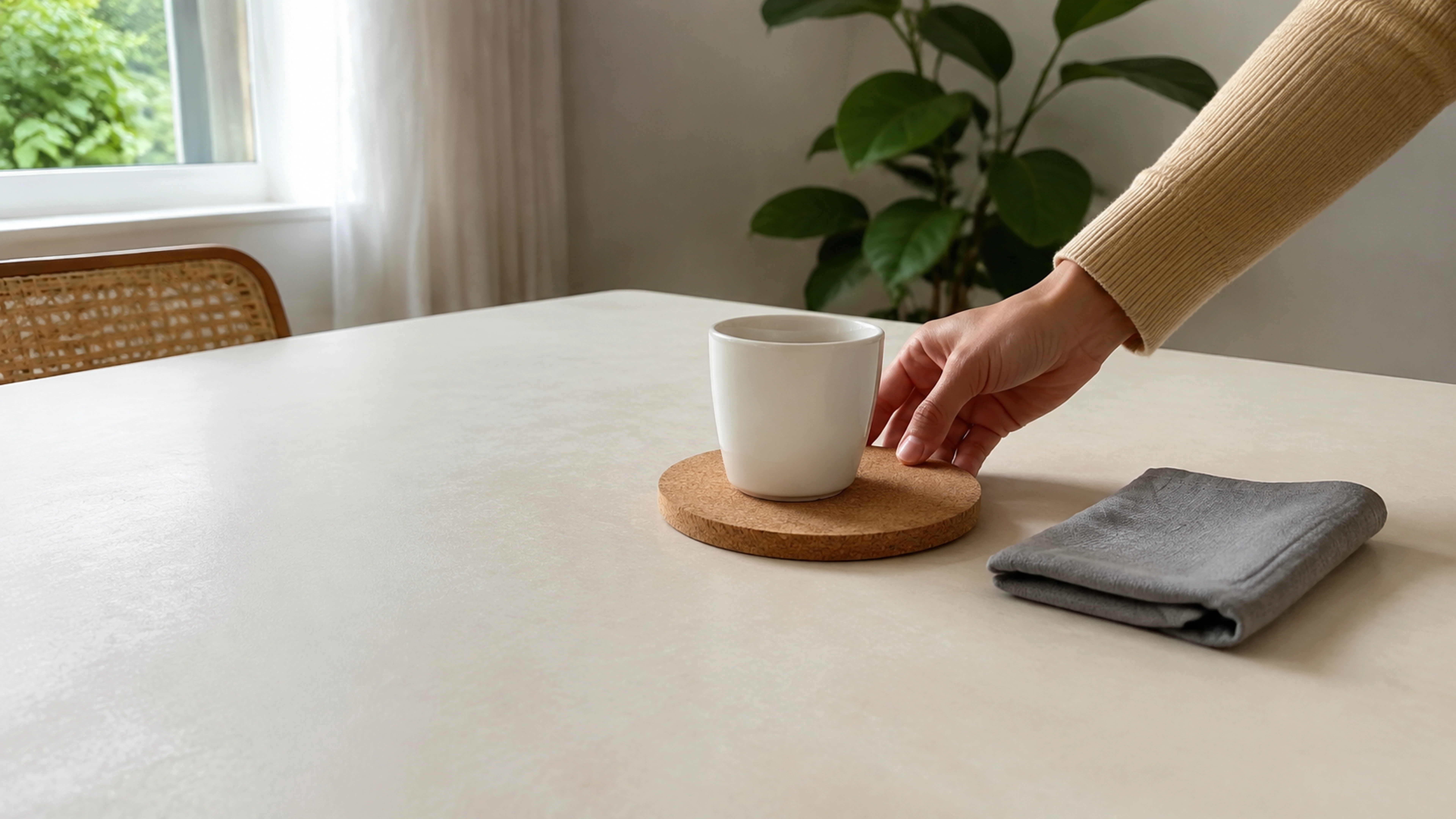 Illustration éditoriale pour l’article « Comment protéger une table en céramique au quotidien »