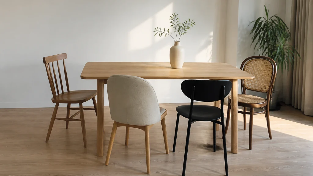 Illustration éditoriale pour l’article « Marier une chaise différente autour d'une table avec style »