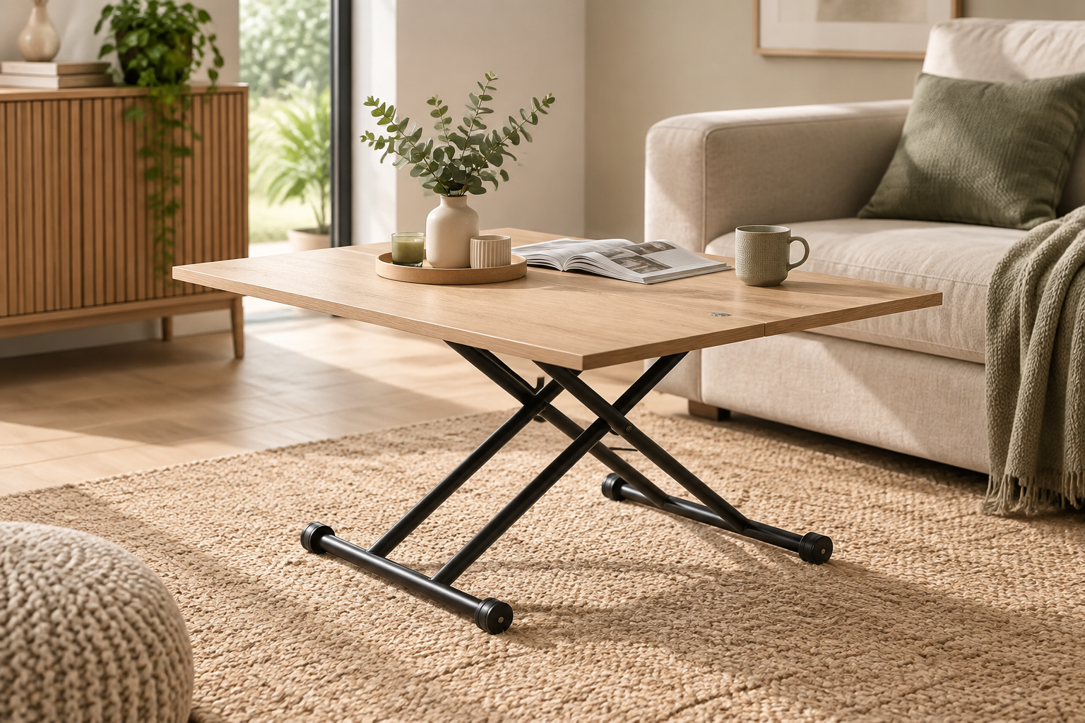Table basse relevable But LILIAN 2 en 1 en imitation chêne