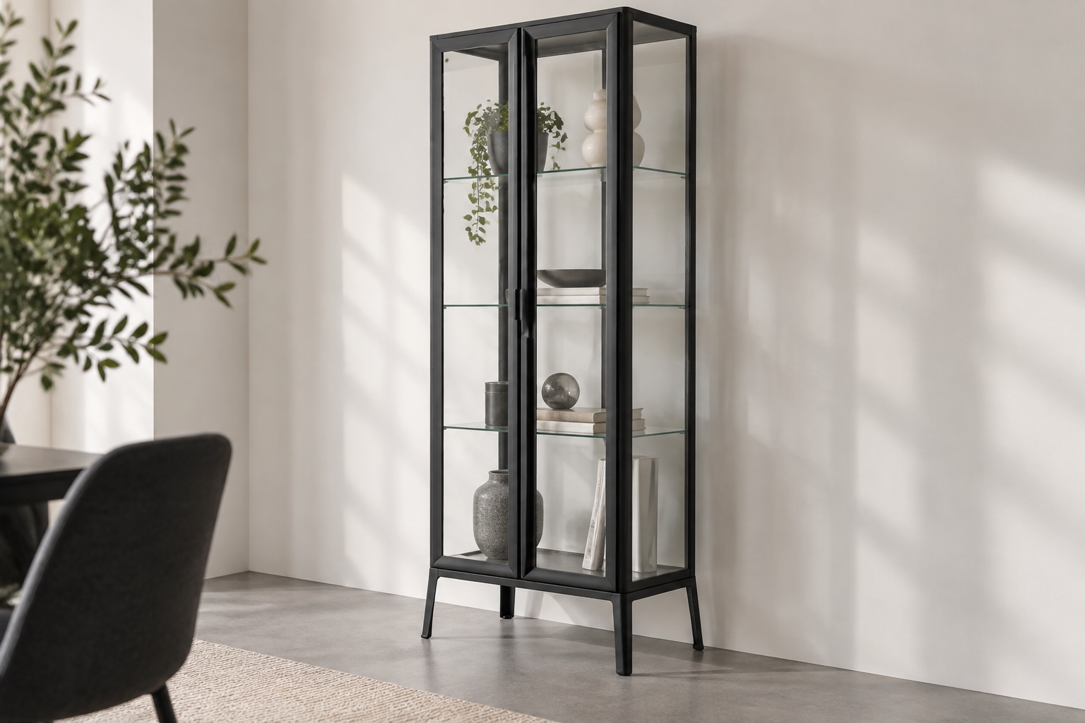 Vitrine anthracite MILSBO d'IKEA, style industriel.